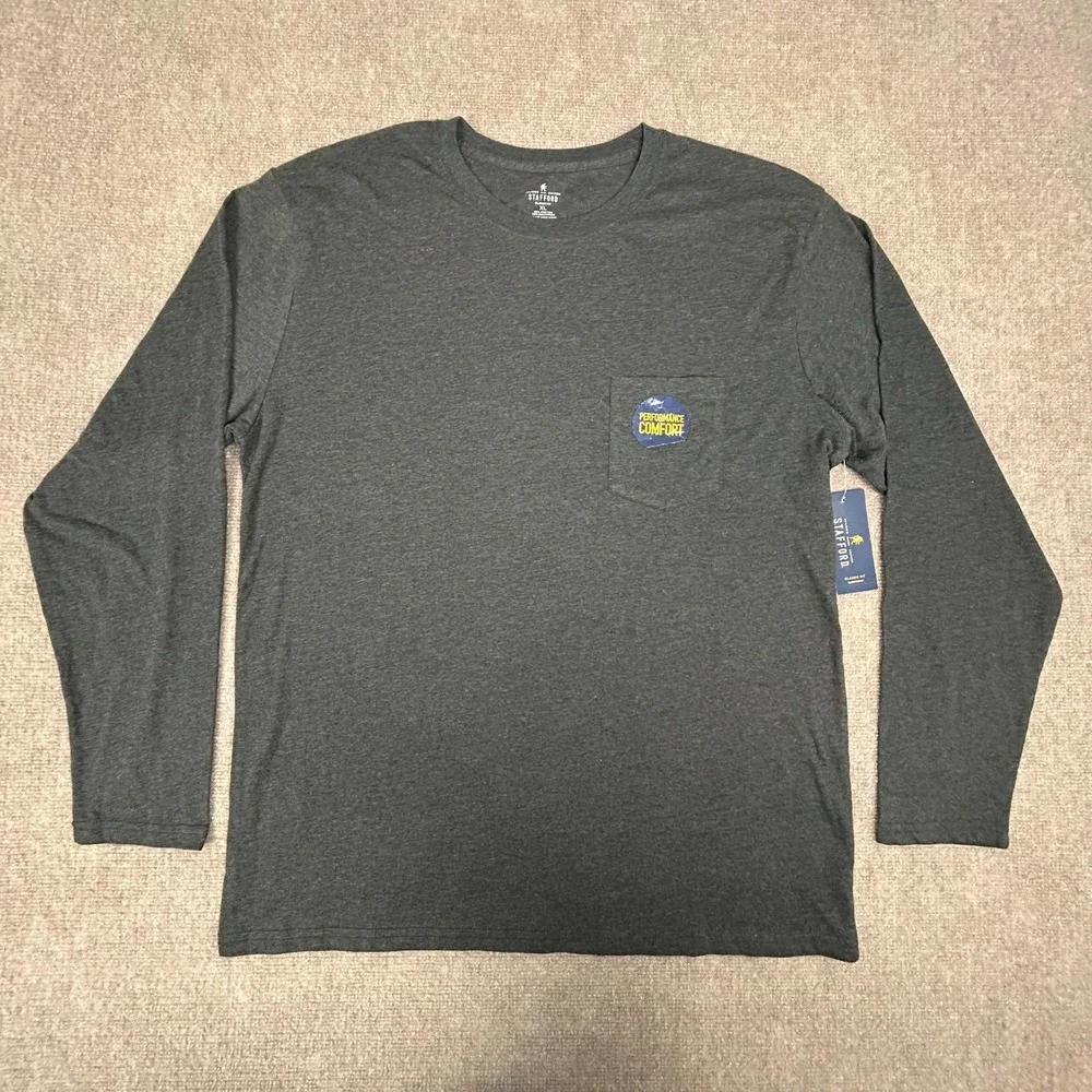 Stafford Sleepwear Shirt Men XL Gray Knit Cotton Classic Fit Performance Comfort